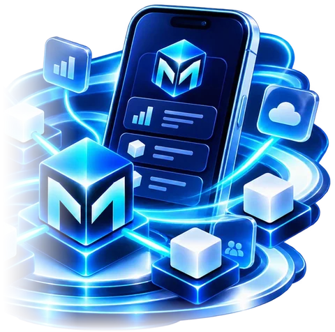 Ilustração da tecnologia da Matriz Gaming com o cubo M e os módulos da plataforma